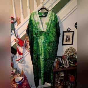 Vintage 70s Helena's Hawaiian MuMu Dress Maxi Green Fern Plant Aloha Hawaii USA